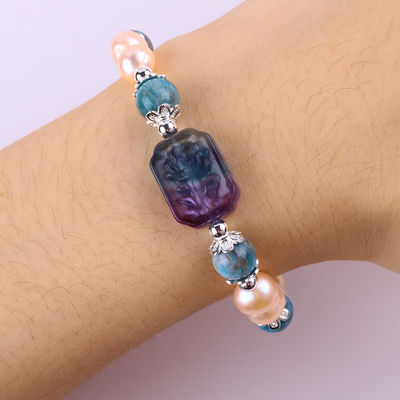 Blauw Apatite Perlensteen Roze Zoetwater Perlen Armband OEM ODM