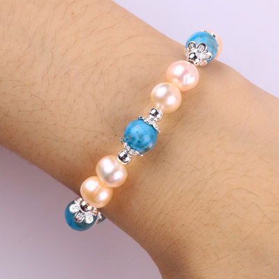 Blauw Apatite Perlensteen Roze Zoetwater Perlen Armband OEM ODM