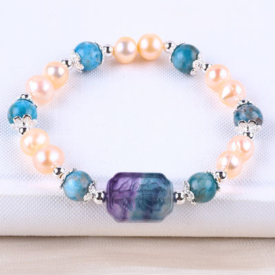 Blauw Apatite Perlensteen Roze Zoetwater Perlen Armband OEM ODM