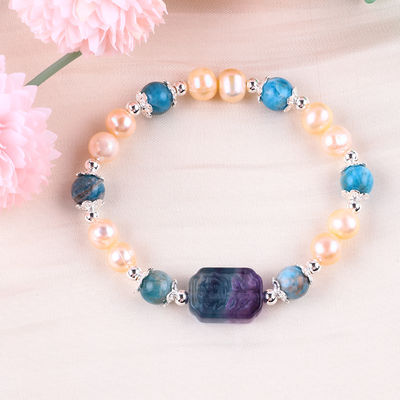 Blauw Apatite Perlensteen Roze Zoetwater Perlen Armband OEM ODM