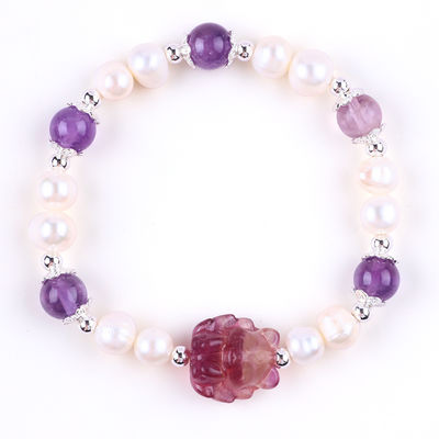 8 mm Perlen Amethyst Kristal Wit Zoetwater Perlen Armband