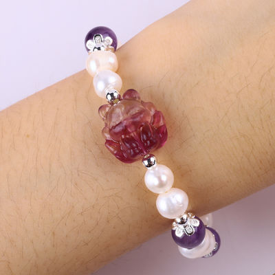 8 mm Perlen Amethyst Kristal Wit Zoetwater Perlen Armband