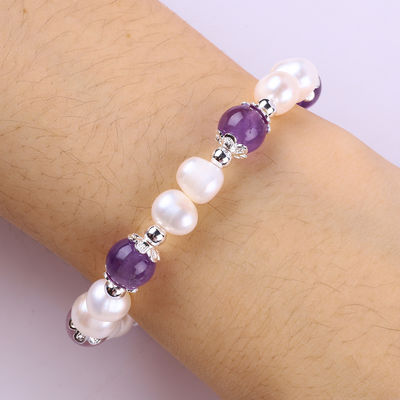 8 mm Perlen Amethyst Kristal Wit Zoetwater Perlen Armband