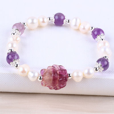 8 mm Perlen Amethyst Kristal Wit Zoetwater Perlen Armband