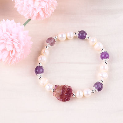 8 mm Perlen Amethyst Kristal Wit Zoetwater Perlen Armband