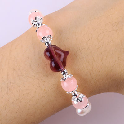 8mm Roze Zoetwaterparel Stretch Armband Hart Kristal Snijwerk