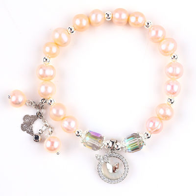 7mm Pink Pearl Stretch Armband Met Witte Schelp Aanvaard Aanpassing