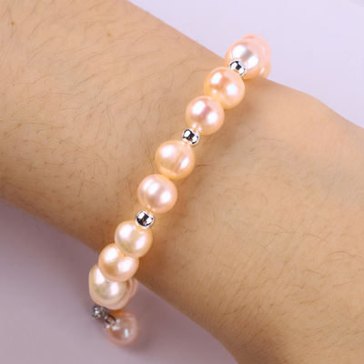 7mm Pink Pearl Stretch Armband Met Witte Schelp Aanvaard Aanpassing