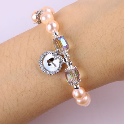 7mm Pink Pearl Stretch Armband Met Witte Schelp Aanvaard Aanpassing