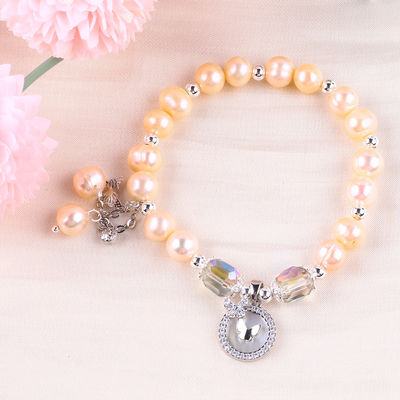 7mm Pink Pearl Stretch Armband Met Witte Schelp Aanvaard Aanpassing