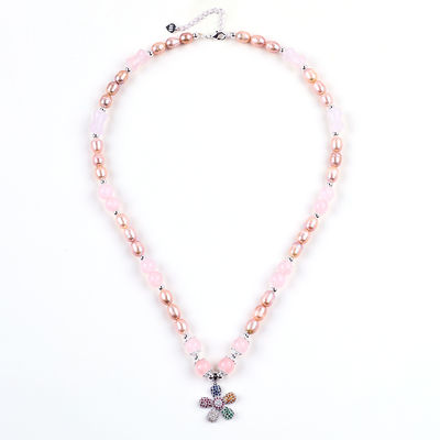 Zoet water parel ketting Roos kwarts 6 mm kralen kristal trui ketting