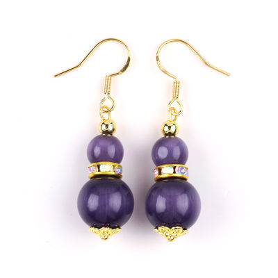 Paarse Kattenoog Edelsteen Drop Oorbellen Dangle 8MM 10MM Perlen