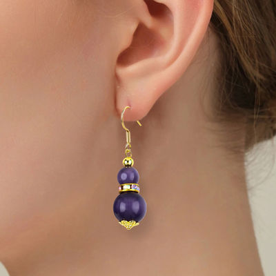 Paarse Kattenoog Edelsteen Drop Oorbellen Dangle 8MM 10MM Perlen