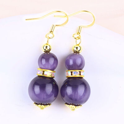Paarse Kattenoog Edelsteen Drop Oorbellen Dangle 8MM 10MM Perlen