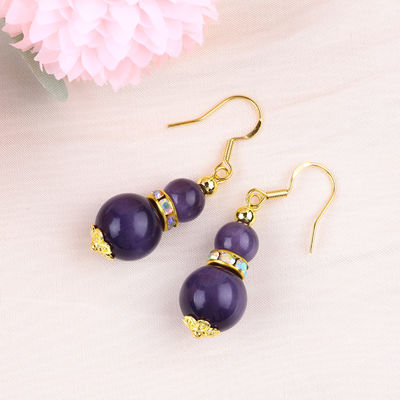 Paarse Kattenoog Edelsteen Drop Oorbellen Dangle 8MM 10MM Perlen