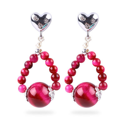 Handgemaakte kristalstenen oorbellen roze rood tijgeroog edelsteen kraalhart amuletten hanger oorbellen