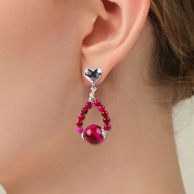Handgemaakte kristalstenen oorbellen roze rood tijgeroog edelsteen kraalhart amuletten hanger oorbellen