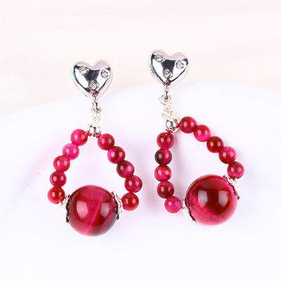 Handgemaakte kristalstenen oorbellen roze rood tijgeroog edelsteen kraalhart amuletten hanger oorbellen