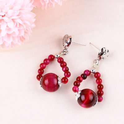 Handgemaakte kristalstenen oorbellen roze rood tijgeroog edelsteen kraalhart amuletten hanger oorbellen