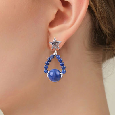 Handgemaakte kristalstenen oorbellen Sodalite edelsteen Perlen sterren amuletten Hanger oorbellen
