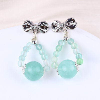 Handgemaakte kristalstenen oorbellen groene florite edelsteen geperste boog amuletten hanger oorbellen