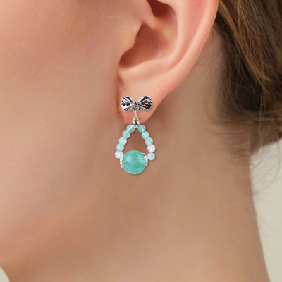 Handgemaakte kristalstenen oorbellen groene florite edelsteen geperste boog amuletten hanger oorbellen