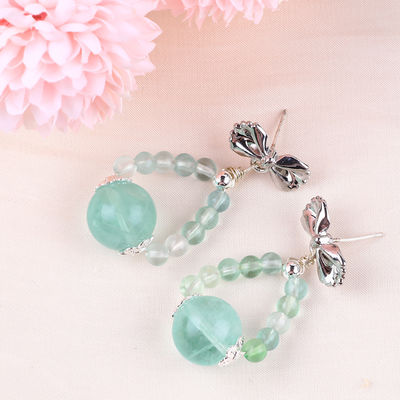 Handgemaakte kristalstenen oorbellen groene florite edelsteen geperste boog amuletten hanger oorbellen