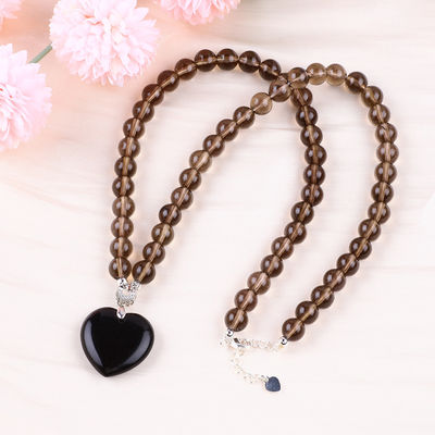 8mm Perlen Zwarte Obsidian Smoky Quartz Kristalsteen Ketting