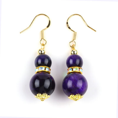 Geestelijke natuursteen Purper Tiger Eye Crystal Ronde vorm Dangle Hook oorbel Voor dagelijks gebruik