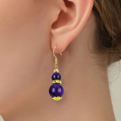 Geestelijke natuursteen Purper Tiger Eye Crystal Ronde vorm Dangle Hook oorbel Voor dagelijks gebruik