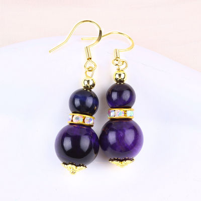 Geestelijke natuursteen Purper Tiger Eye Crystal Ronde vorm Dangle Hook oorbel Voor dagelijks gebruik