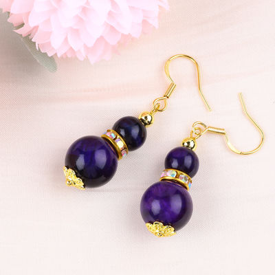 Geestelijke natuursteen Purper Tiger Eye Crystal Ronde vorm Dangle Hook oorbel Voor dagelijks gebruik