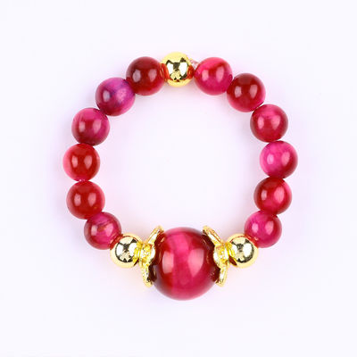 4mm Roze Rode Tijger Oog Crystal Stretch Ronde Perlen Ring Genezende Steen Verstelbare Ring Voor Unisex
