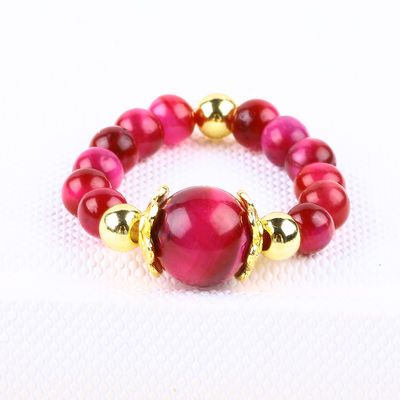 4mm Roze Rode Tijger Oog Crystal Stretch Ronde Perlen Ring Genezende Steen Verstelbare Ring Voor Unisex