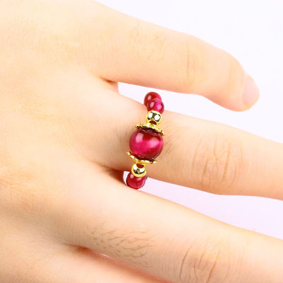 4mm Roze Rode Tijger Oog Crystal Stretch Ronde Perlen Ring Genezende Steen Verstelbare Ring Voor Unisex