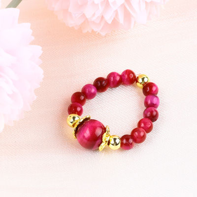4mm Roze Rode Tijger Oog Crystal Stretch Ronde Perlen Ring Genezende Steen Verstelbare Ring Voor Unisex