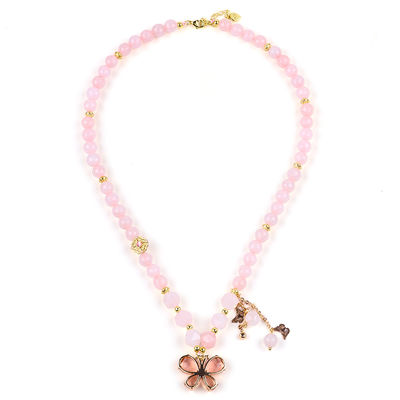 Vlinder Charm Roos Kwarts Steen Kristal Sweater Halsketting Emotionele Healing