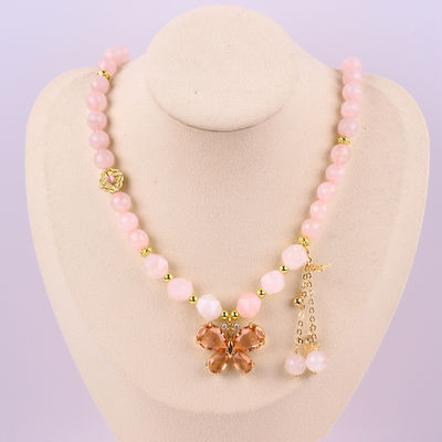 Vlinder Charm Roos Kwarts Steen Kristal Sweater Halsketting Emotionele Healing