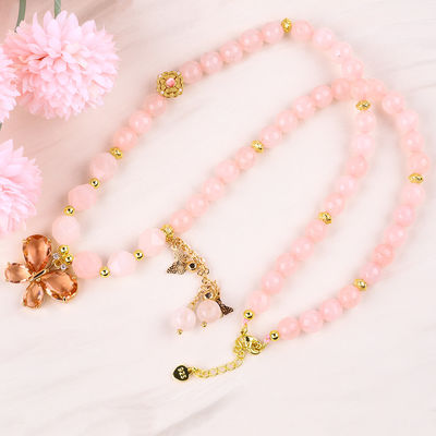 Vlinder Charm Roos Kwarts Steen Kristal Sweater Halsketting Emotionele Healing