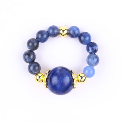 Natural Crystal 4MM Blue Sodalite Koper Goud Plating Elastische touw Ring Voor Juwelen Gift