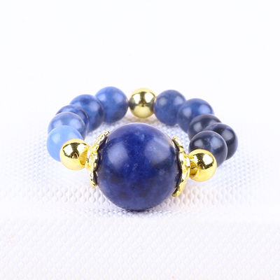 Natural Crystal 4MM Blue Sodalite Koper Goud Plating Elastische touw Ring Voor Juwelen Gift