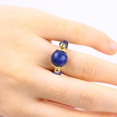 Natural Crystal 4MM Blue Sodalite Koper Goud Plating Elastische touw Ring Voor Juwelen Gift