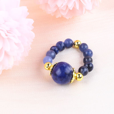 Natural Crystal 4MM Blue Sodalite Koper Goud Plating Elastische touw Ring Voor Juwelen Gift