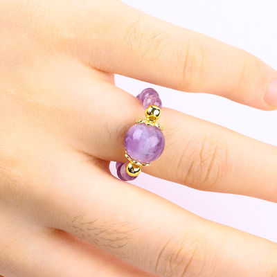 Handgemaakte unieke 4mm Amethyst kristal edelsteen verstelbare elastische ring voor dagelijks gebruik
