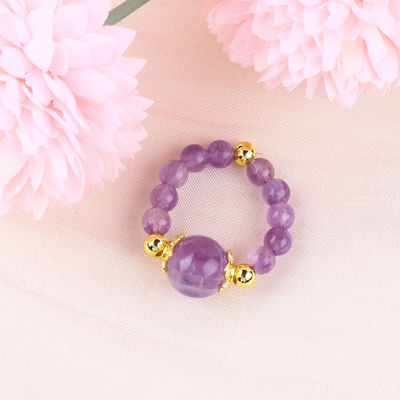 Handgemaakte unieke 4mm Amethyst kristal edelsteen verstelbare elastische ring voor dagelijks gebruik