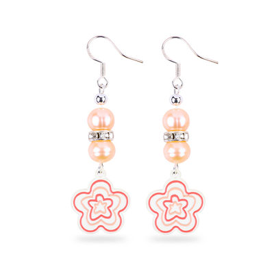 8mm Perlen Roze Zoetwaterparels Dangle Hook Oorbellen Bloem Charm