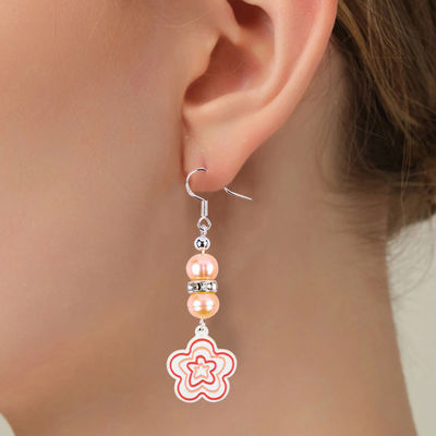 8mm Perlen Roze Zoetwaterparels Dangle Hook Oorbellen Bloem Charm