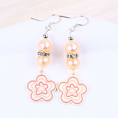 8mm Perlen Roze Zoetwaterparels Dangle Hook Oorbellen Bloem Charm