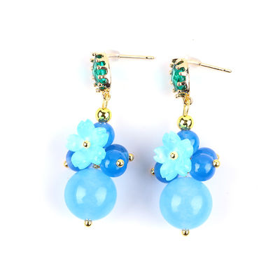 Blauw Chalcedonische kristal handgemaakte DIY ovale hanger Perlen stud oorbellen geschikt voor dagelijks gebruik
