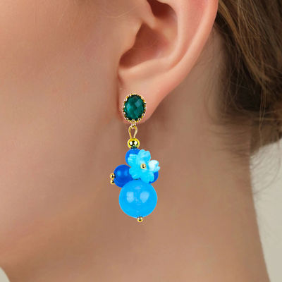 Blauw Chalcedonische kristal handgemaakte DIY ovale hanger Perlen stud oorbellen geschikt voor dagelijks gebruik